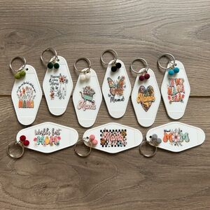 Handmade Vintage Style Motel Keychain Fuzzy Ball Dangle Charm Mama - Choice of 1